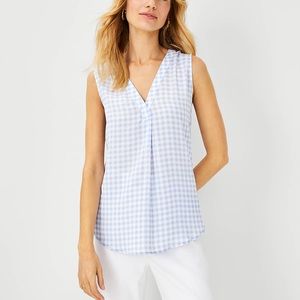 Ann Taylor Petite Plaid Mixed Media Pleat Front Top